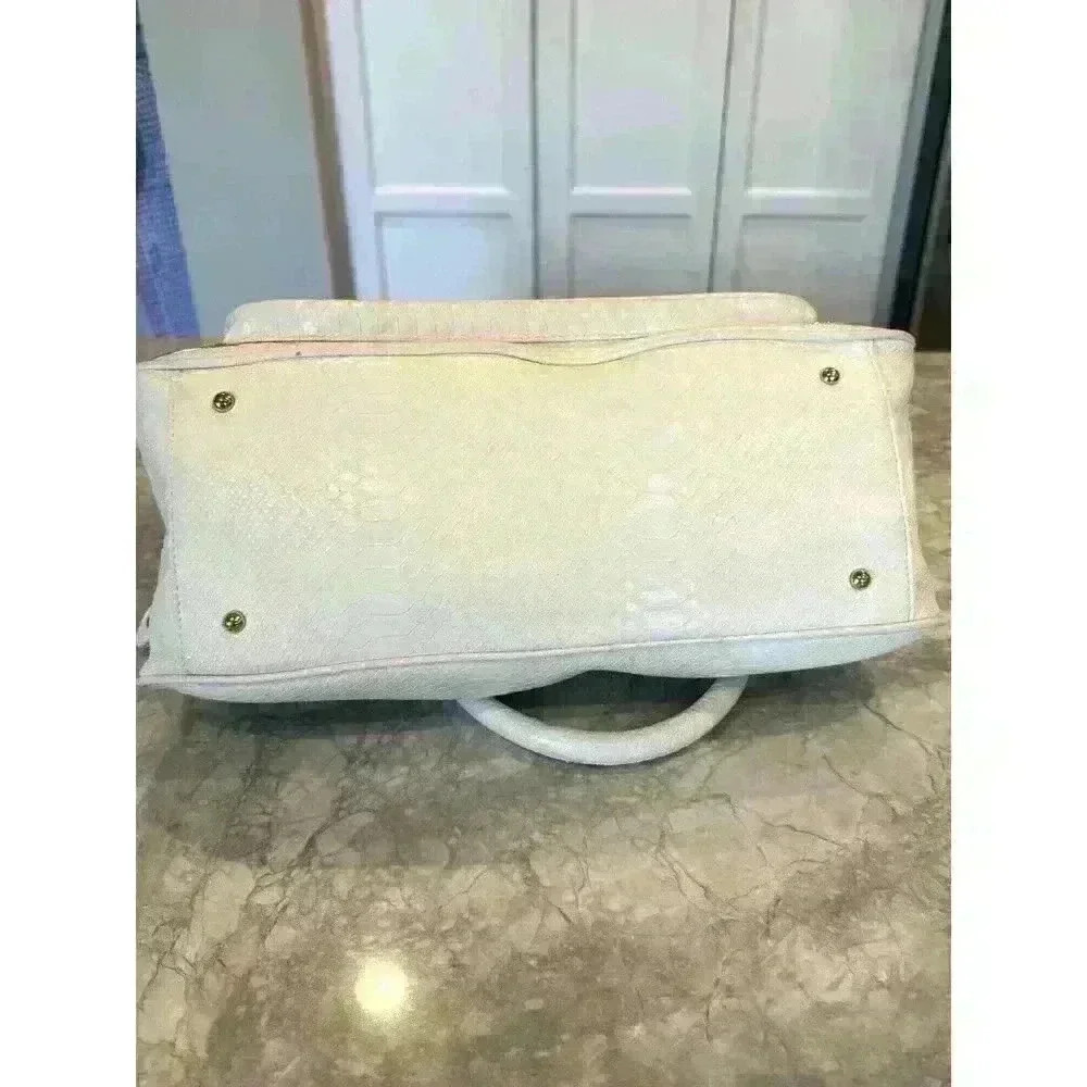 IMAN Women’s White Gold Croc Faux Leather Handbag Satchel Large Size Purse Zip - Picture 5 of 9
